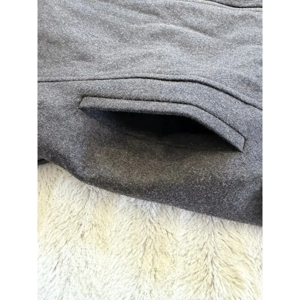 Michael Kors Wool Blend Asymmetrical Coat Size 6 Charcoal Gray Gold Zip